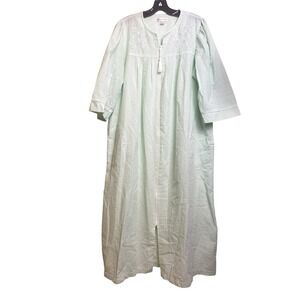 Vintage Miss‎ Elaine Robe Womens Large Seersucker Embroidered Mint Green Stripe